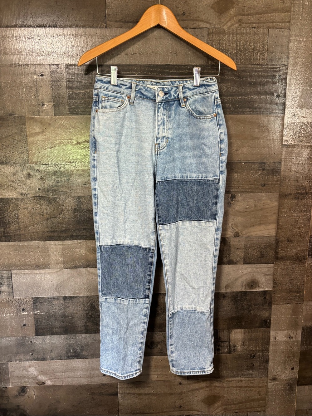 PacSun Two-Tone Patchwork Mom Jeans - Light & Dark Blue sz 25